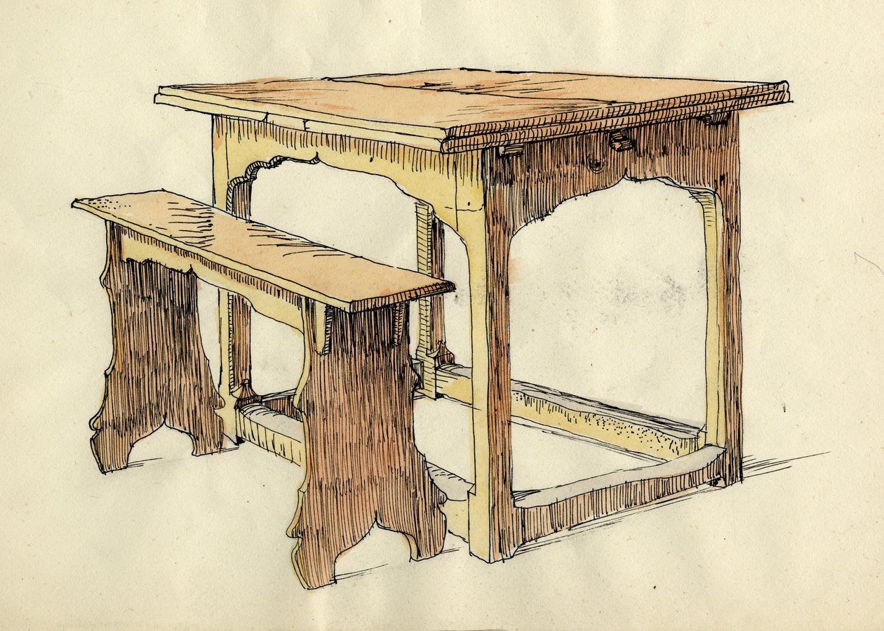 Table à tirer en chêne et forme, début du 16e siècle, vers 1951 - Shirley Markham