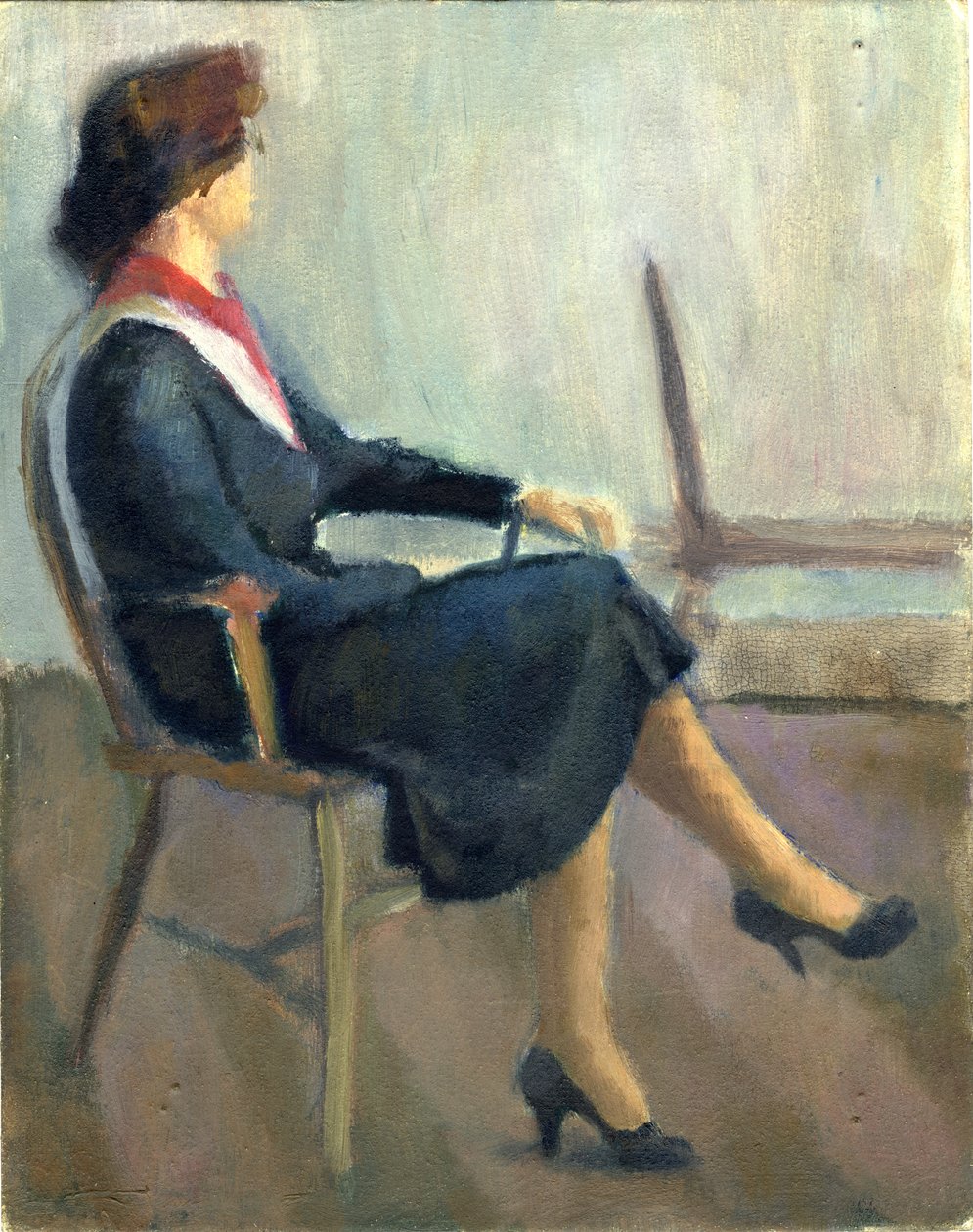 Femme assise en bleu marine - Shirley Markham