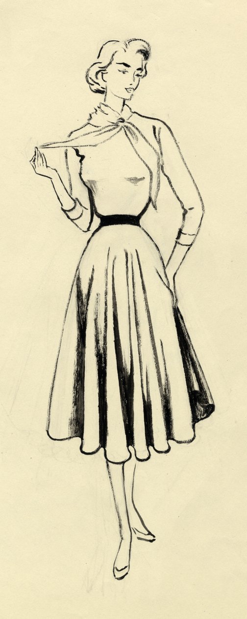 Femme en pull et jupe ample, vers 1950 - Shirley Markham