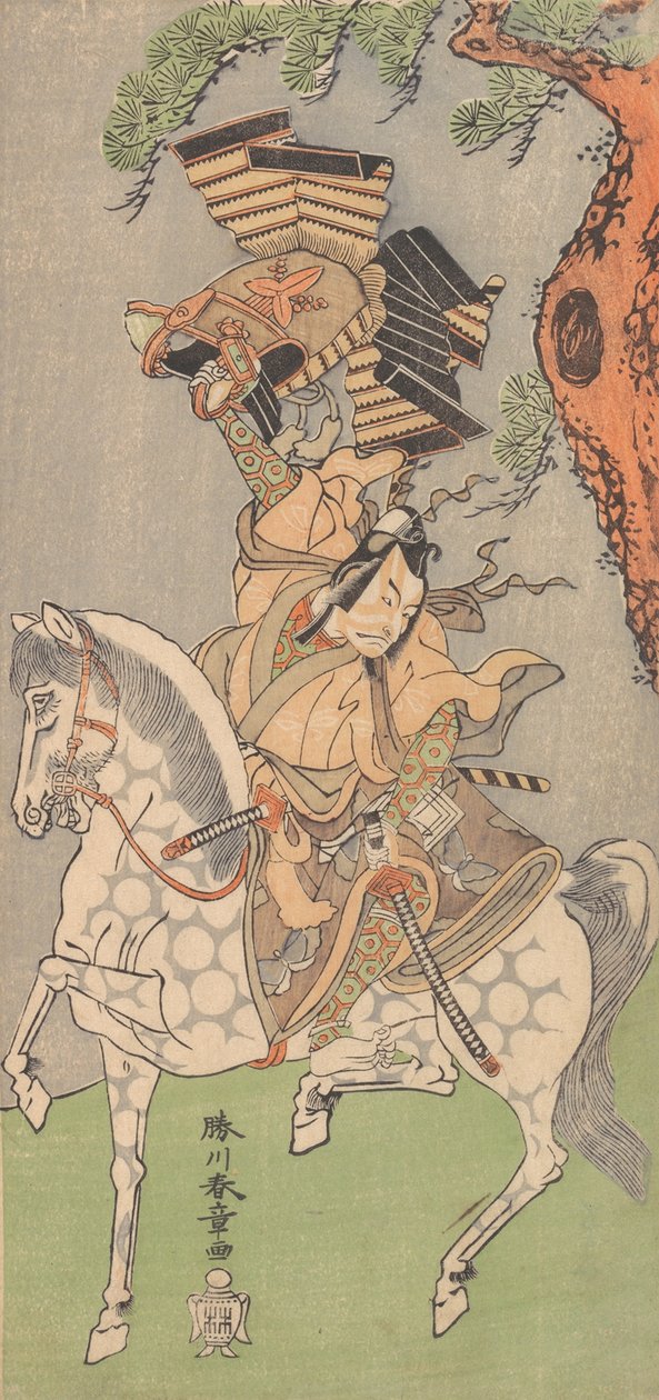 Ichikawa Danjuro V en guerrier monté sur un cheval gris pommelé, 1771 - Shunsho