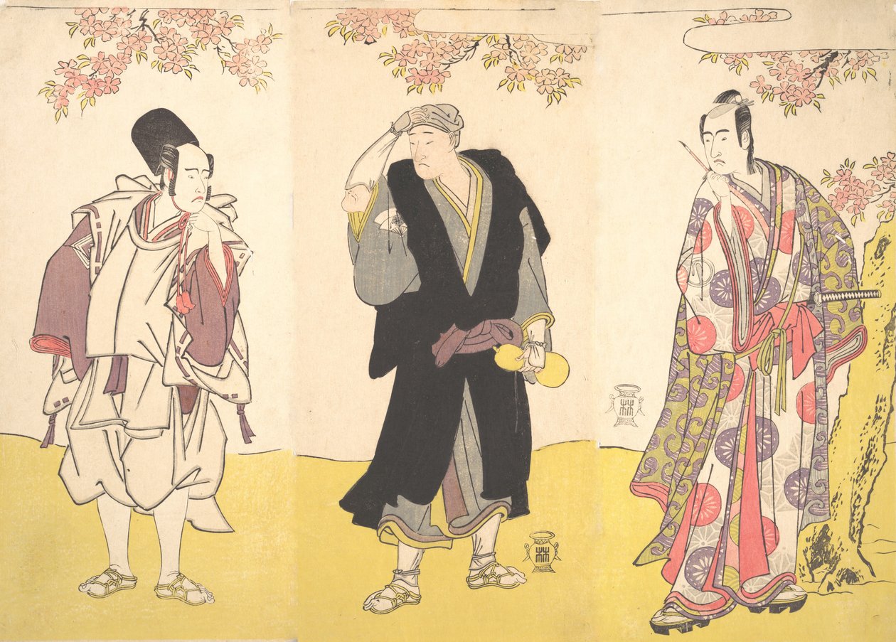 Acteurs de Kabuki Ichikawa Yaozo III, Onoe Matsusuke I, et Sawamura Sojuro III, 11e mois, 1786 - Shunsho