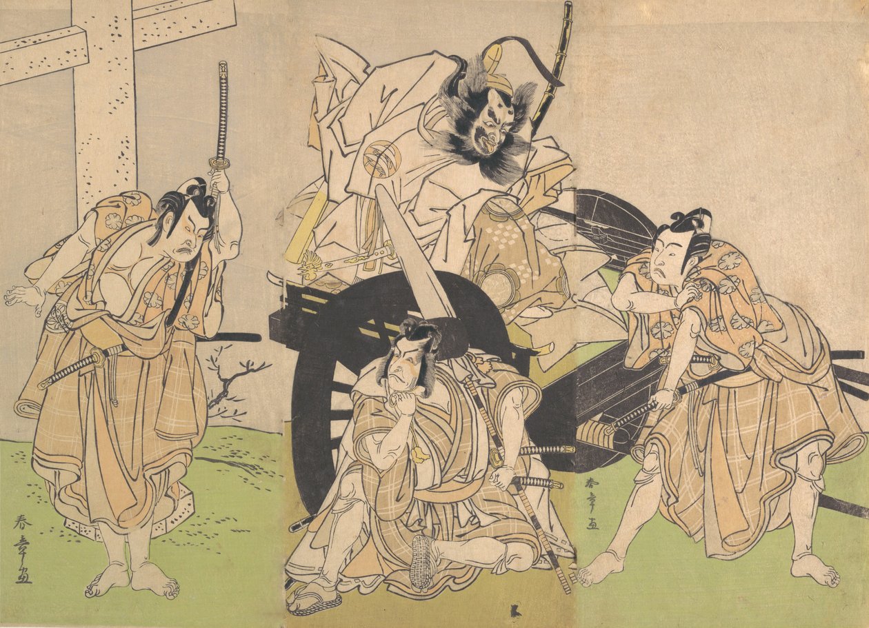 Acteurs de Kabuki Ichikawa Yaozo II, Nakajima Mihoemon II, Ichikawa Ebizo III ..., 7e mois, 1776 - Shunsho