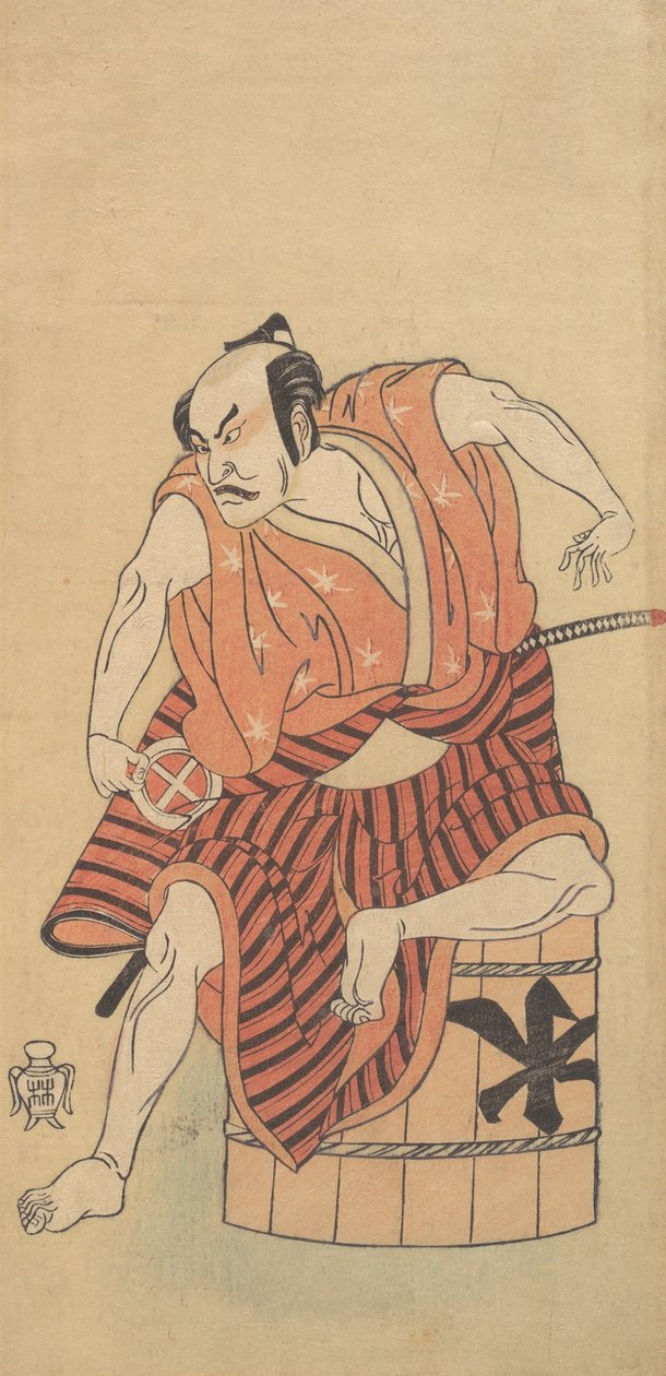 Le troisième Otani Hiroemon en otokodate assis sur une cuve inversée, 1768 ou 1769 - Shunsho