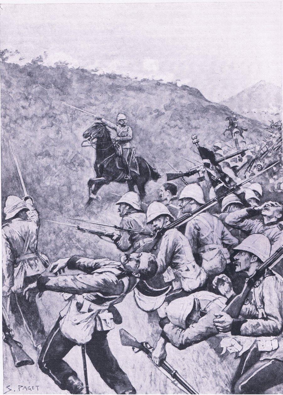Langs Nek, 28 janvier 1881 (1ère guerre des Boers), illustration de British Battles on Land and Sea, 1915 - Sidney Paget