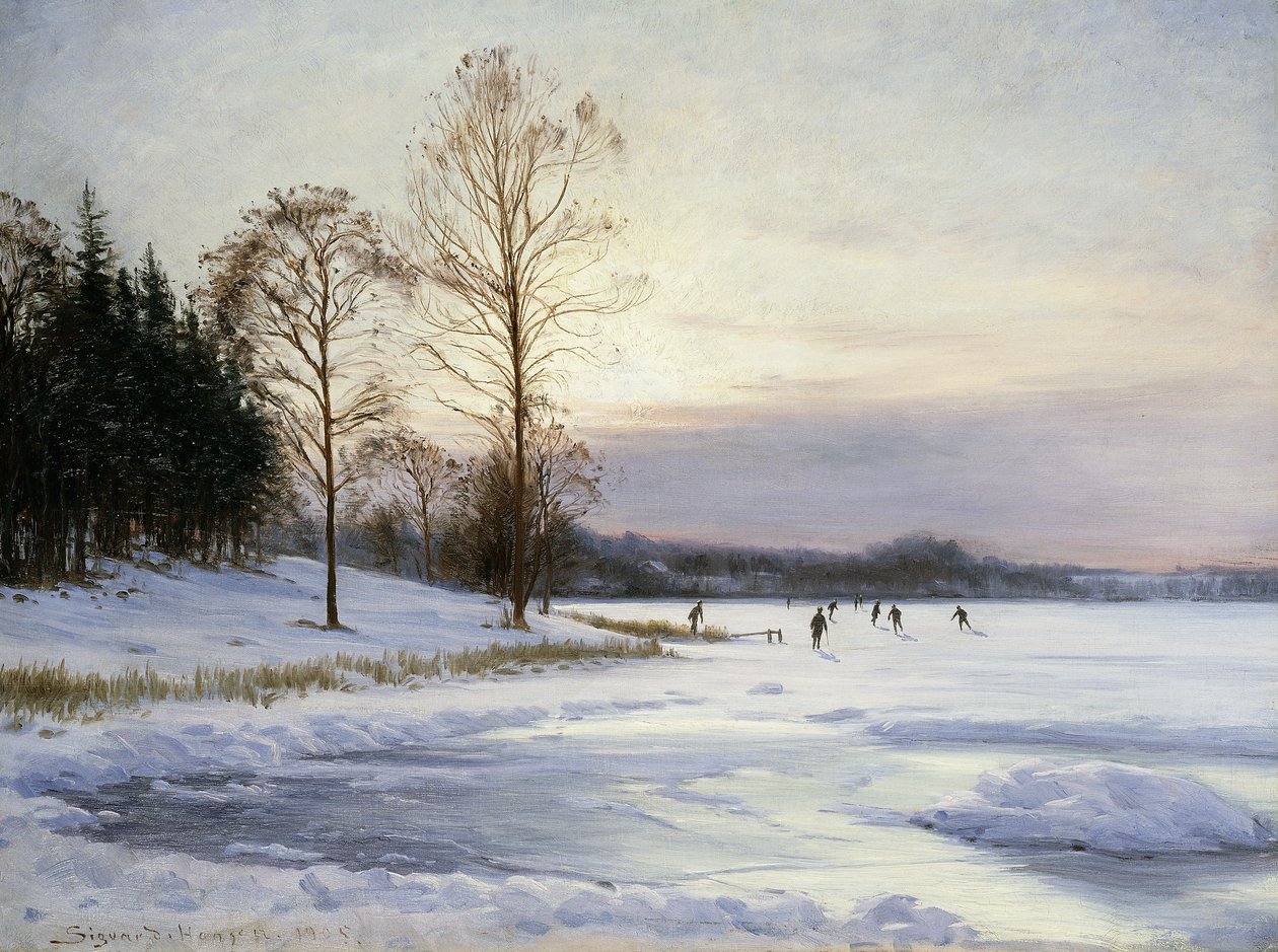 Patineurs sur un étang gelé - Sigvard Hansen