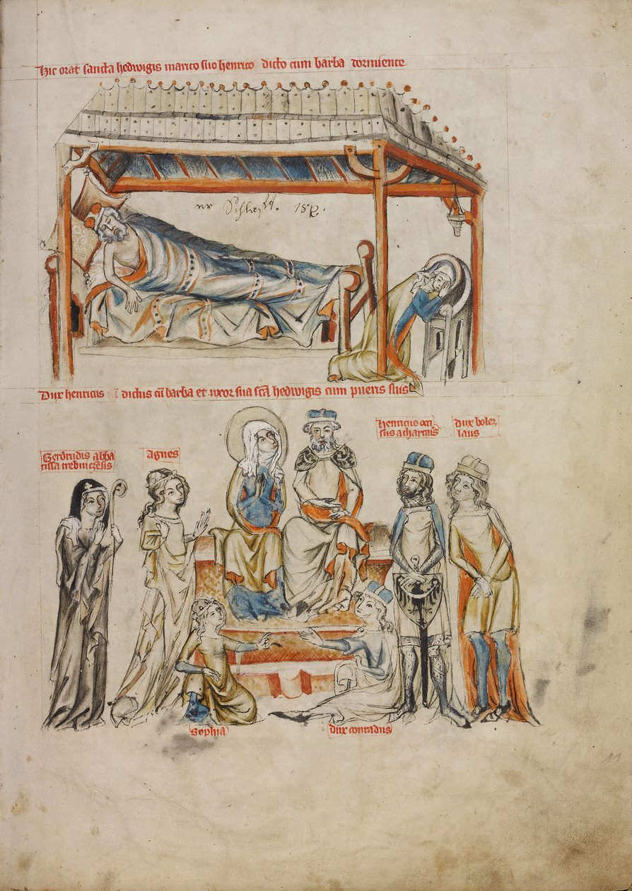 Heinrich dormant et Sainte Hedwige priant; Heinrich et Sainte Hedwige avec leurs enfants, 1353 - Silesian School Silesian School