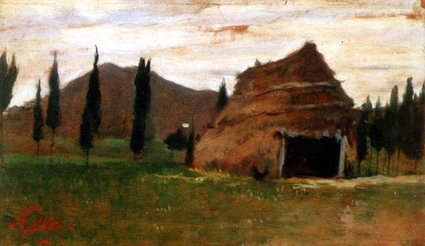 Paysage avec une cabane en chaume - Silvestro Lega