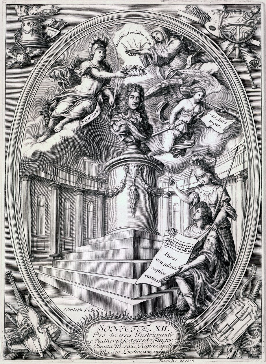 Gravure dédicatoire à Gottfried Finger, 1688 - Simon II Gribelin