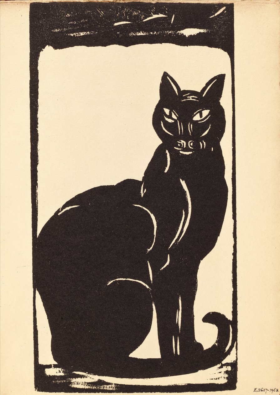 Chat noir (gravure sur bois) - Simon Albert Bussy