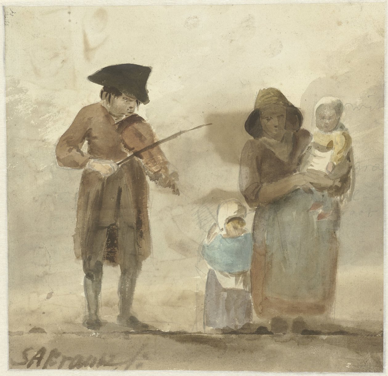 Musicien de rue avec femme et enfants - Simon Andreas Krausz