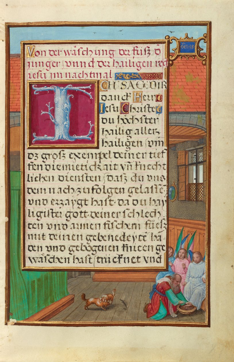 Bordure avec Abraham lavant les pieds des trois anges - Simon Bening