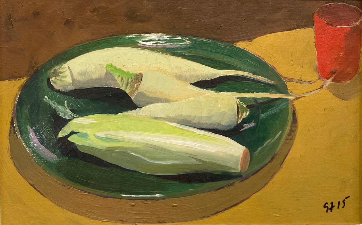 Quatre endives (huile sur carton) - Simon Fletcher