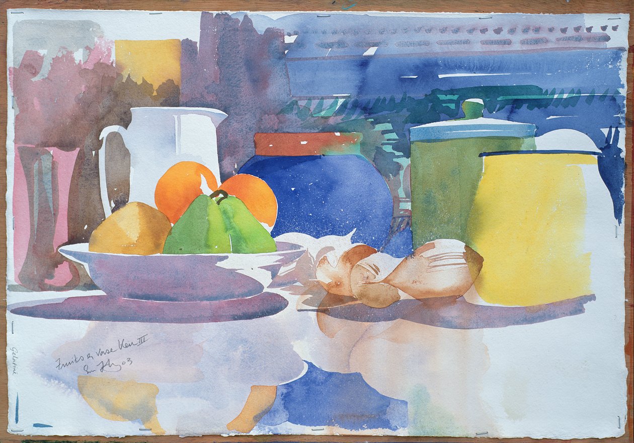 Fruits et Vase Bleu II, 2003 (watercolour on paper) - Simon Fletcher