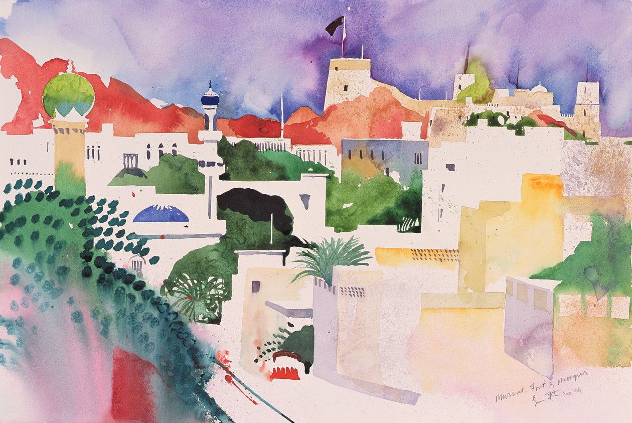 Fort de Mascate et mosquées, 2004 (aquarelle sur papier) - Simon Fletcher