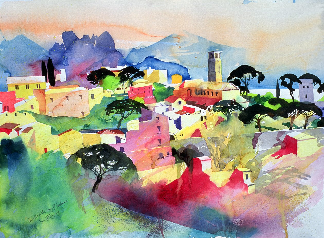 Ravello et la baie de Salerne, 2003 (aquarelle sur papier) - Simon Fletcher