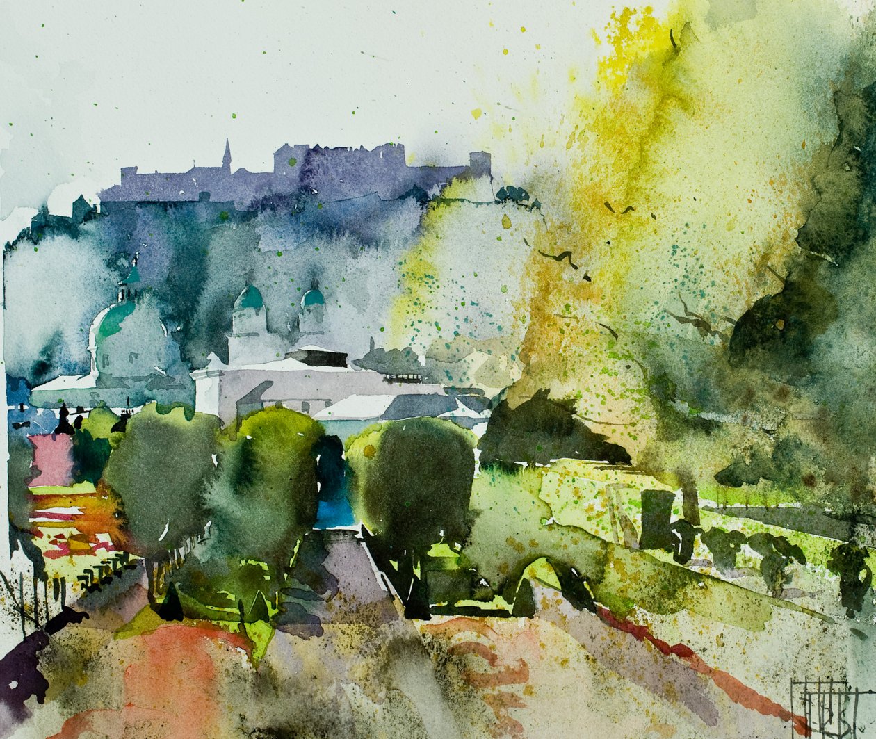 Salzbourg depuis les jardins de Mirabell, 2008 (aquarelle) - Simon Fletcher