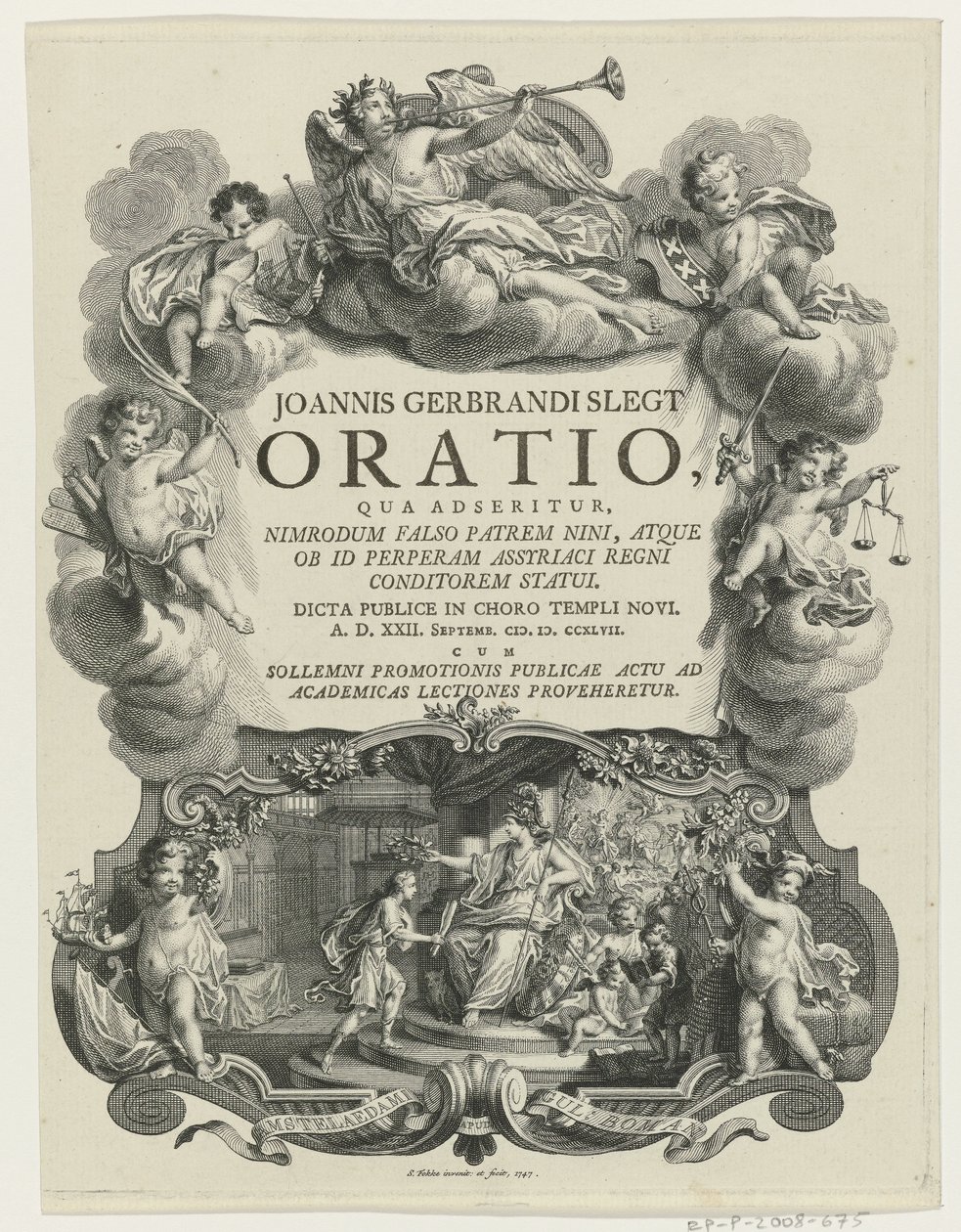Minerva couronnant un jeune homme avec un diplôme - Simon Fokke