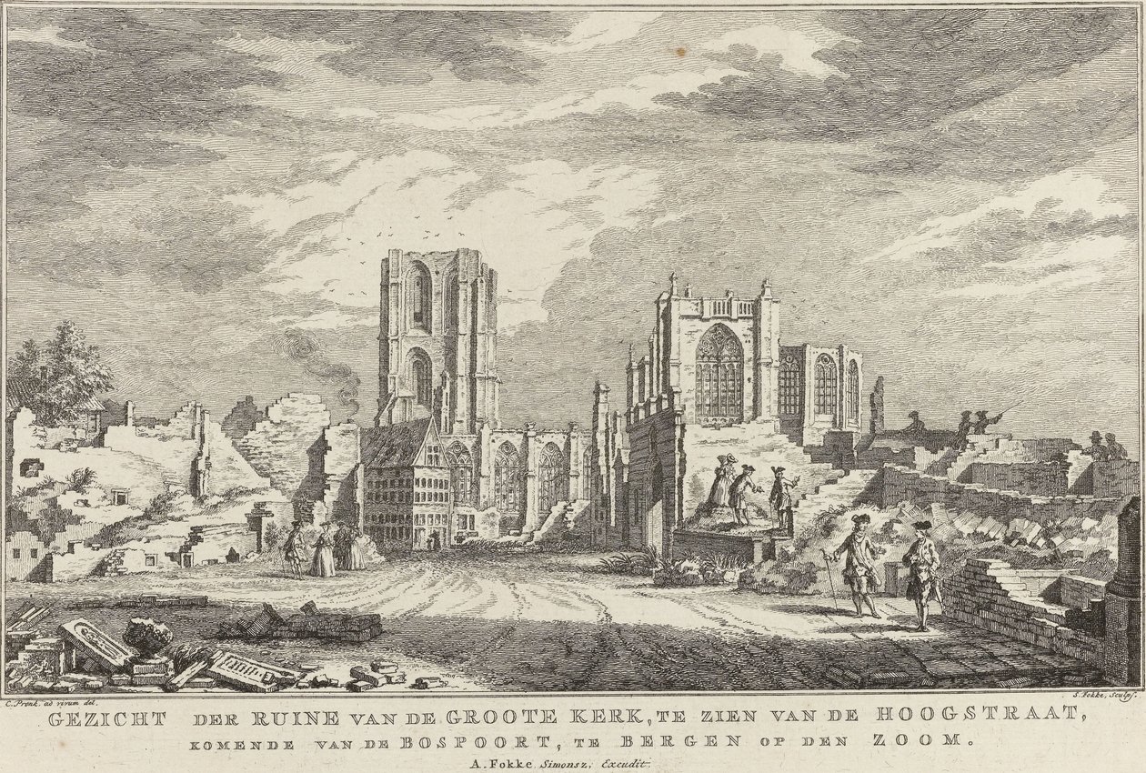 Ruine de la Grande Église de Bergen op Zoom, 1748 (Dix vues des ruines après le siège et la destruction de Bergen op Zoom) - Simon Fokke