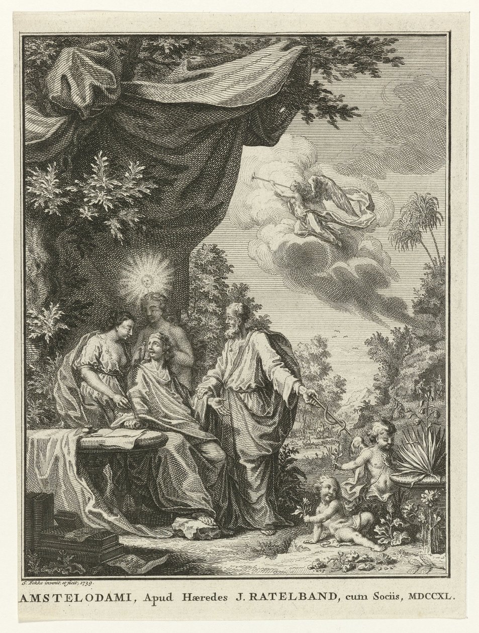 Écrivain entouré de figures allégoriques - Simon Fokke