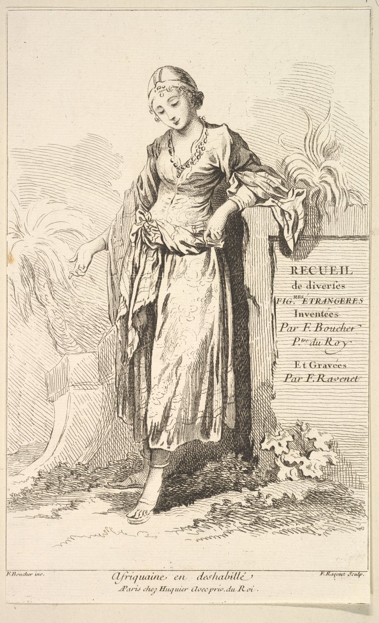 Afriquaine en déshabillé, du Recueil de diverses figures étrangères inventées - Simon Francois Ravenet