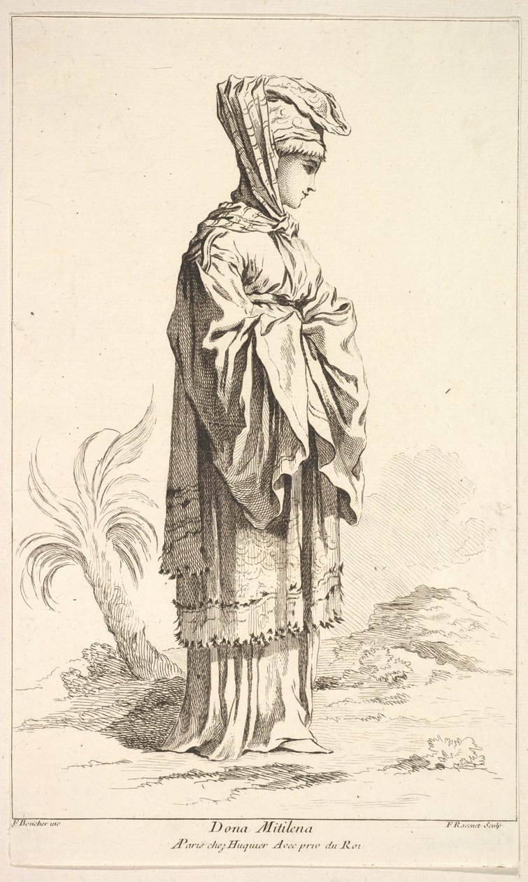 Dona Mitilena, du Recueil de diverses figures étrangères inventées par F. Bouche, XVIIIe siècle - Simon Francois Ravenet