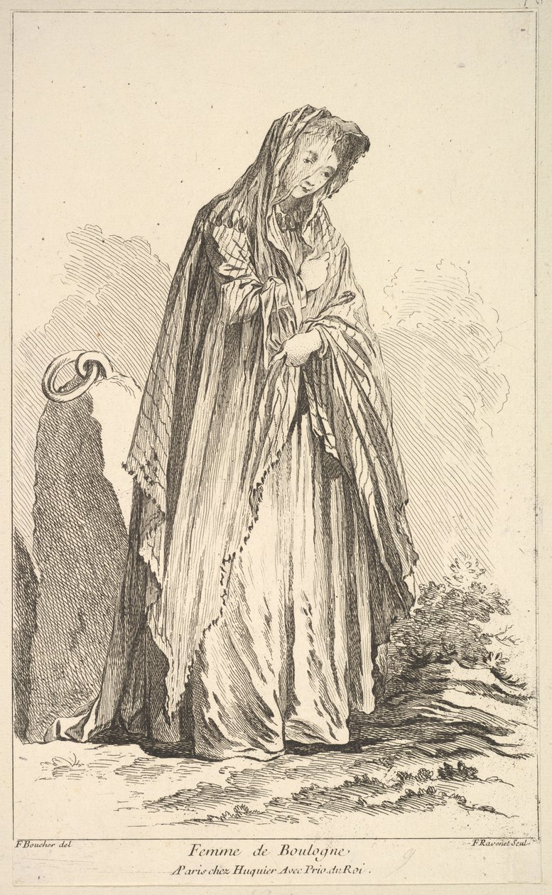 Femme de Boulogne, du Recueil de diverses figures étrangères inventées par F. Bo..., 18ème siècle - Simon Francois Ravenet