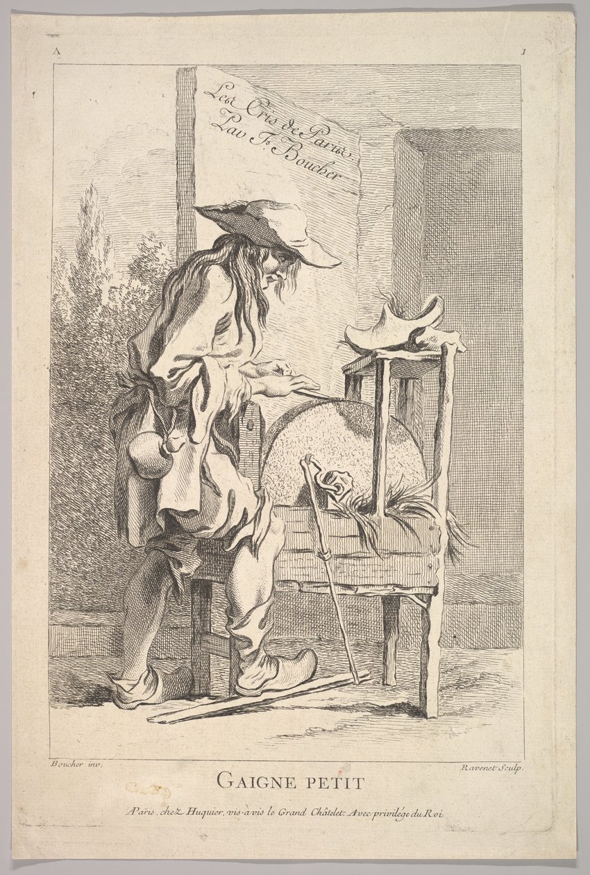 Frontispice: Gaigne Petit, de Le Cris de Paris, Planche 1, 18ème siècle - Simon Francois Ravenet
