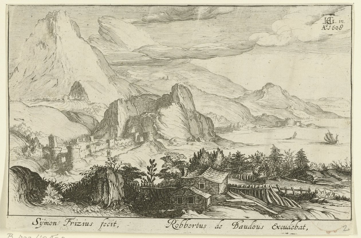 Paysage de montagne avec bâtiments - Simon Frisius