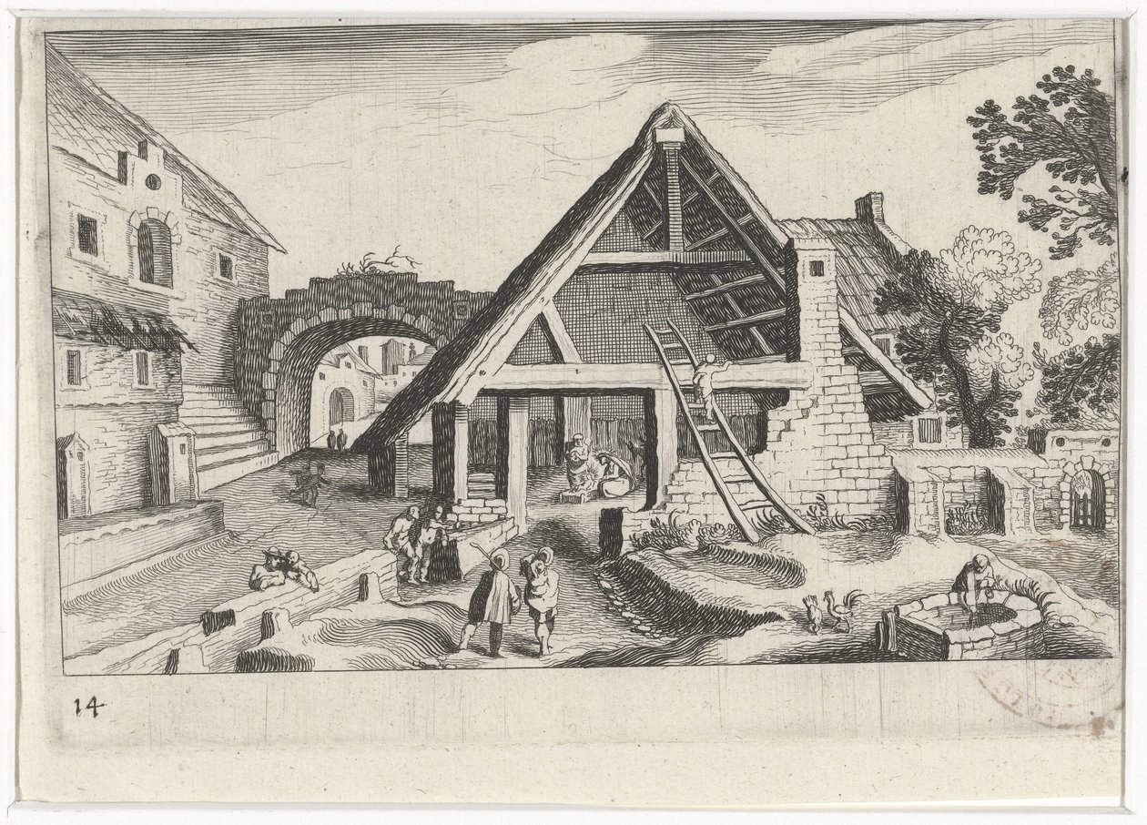 Vue de village avec la Sainte Famille - Simon Frisius