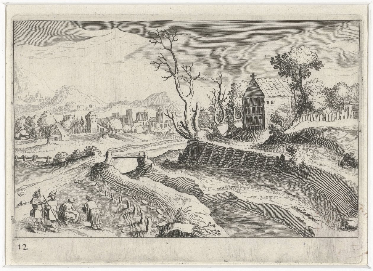 Paysage vallonné avec une chapelle - Simon Frisius