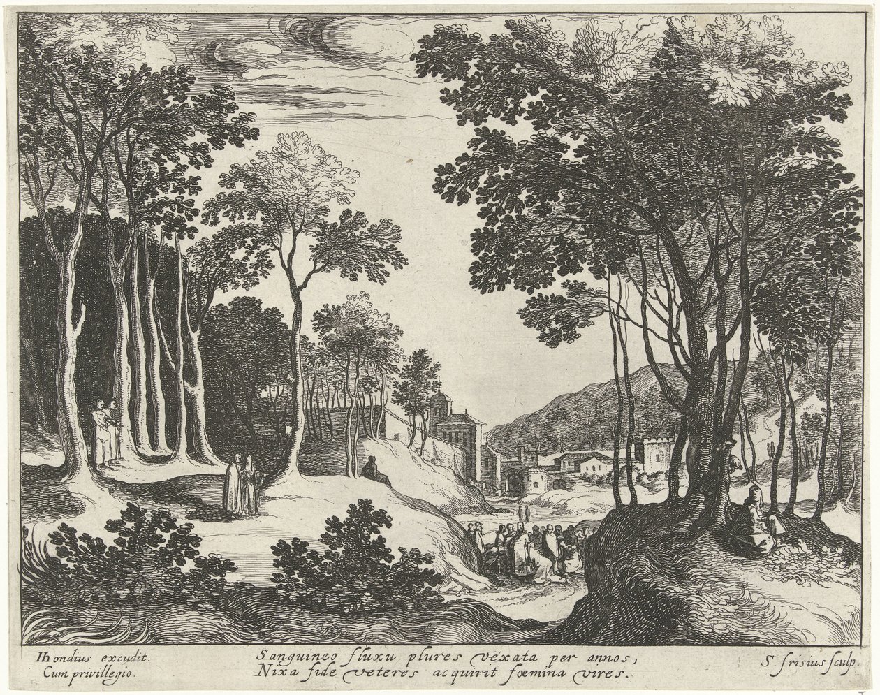 Paysage avec Christ et la guérison de la femme hémorroïsse - Simon Frisius