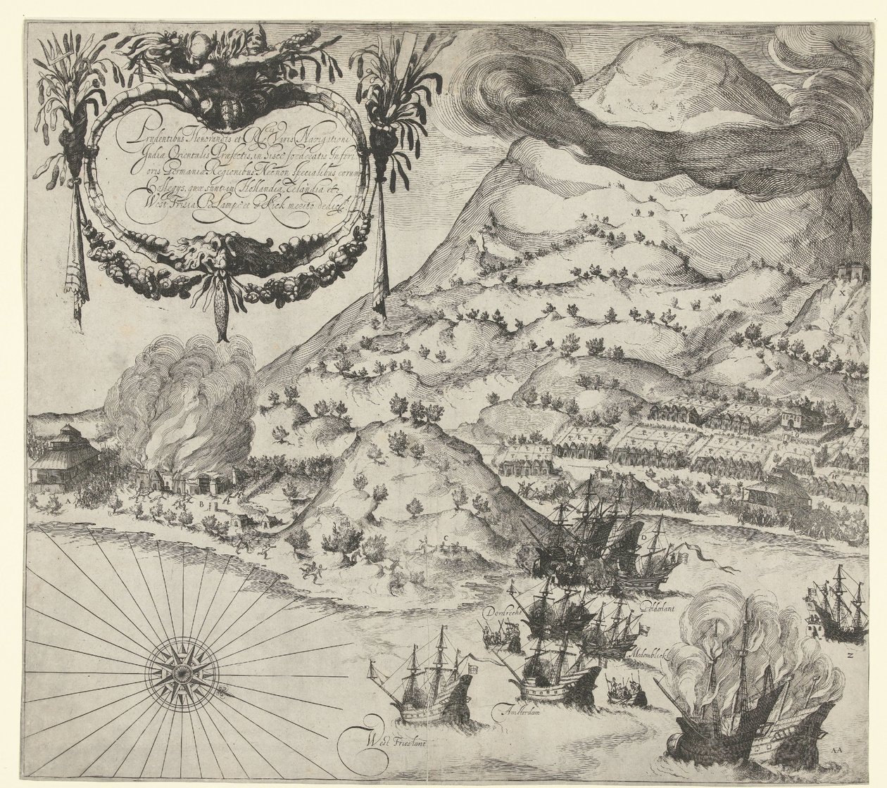 Victoire des Hollandais sur les Portugais à Tidore (illustration de gauche), 1605 - Simon Frisius