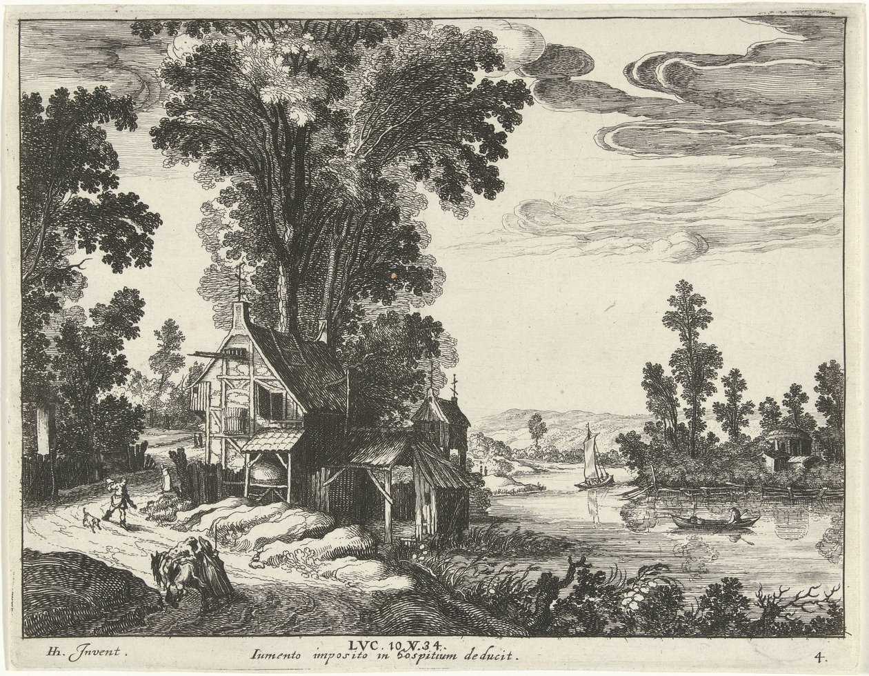 Le Samaritain amène un homme blessé à une auberge (série Gelijkenis van de Barmhartige Samaritaan) - Simon Frisius