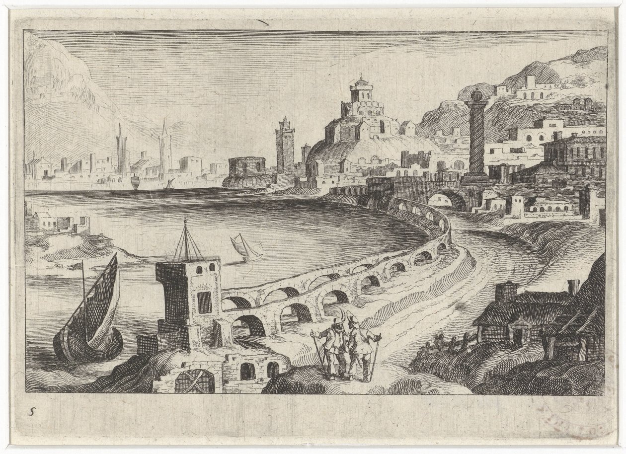 Vue de la ville avec un aqueduc - Simon Frisius
