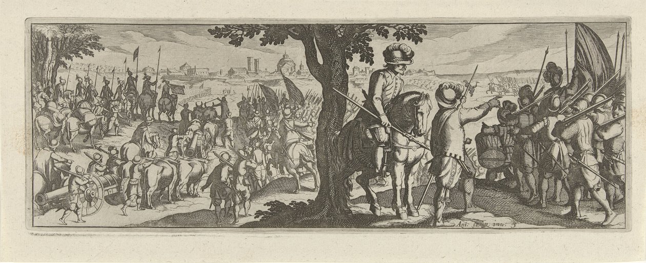 Deux soldats sous un arbre (Cavalerie, Faecvnda qvam sit acris ingeni viris dilecta Phaebo et gratys Florentia, sat indicant pvgnae, enthea vi pectoris quas Mercuri sculpsit cliens tempestivs) - Simon Frisius