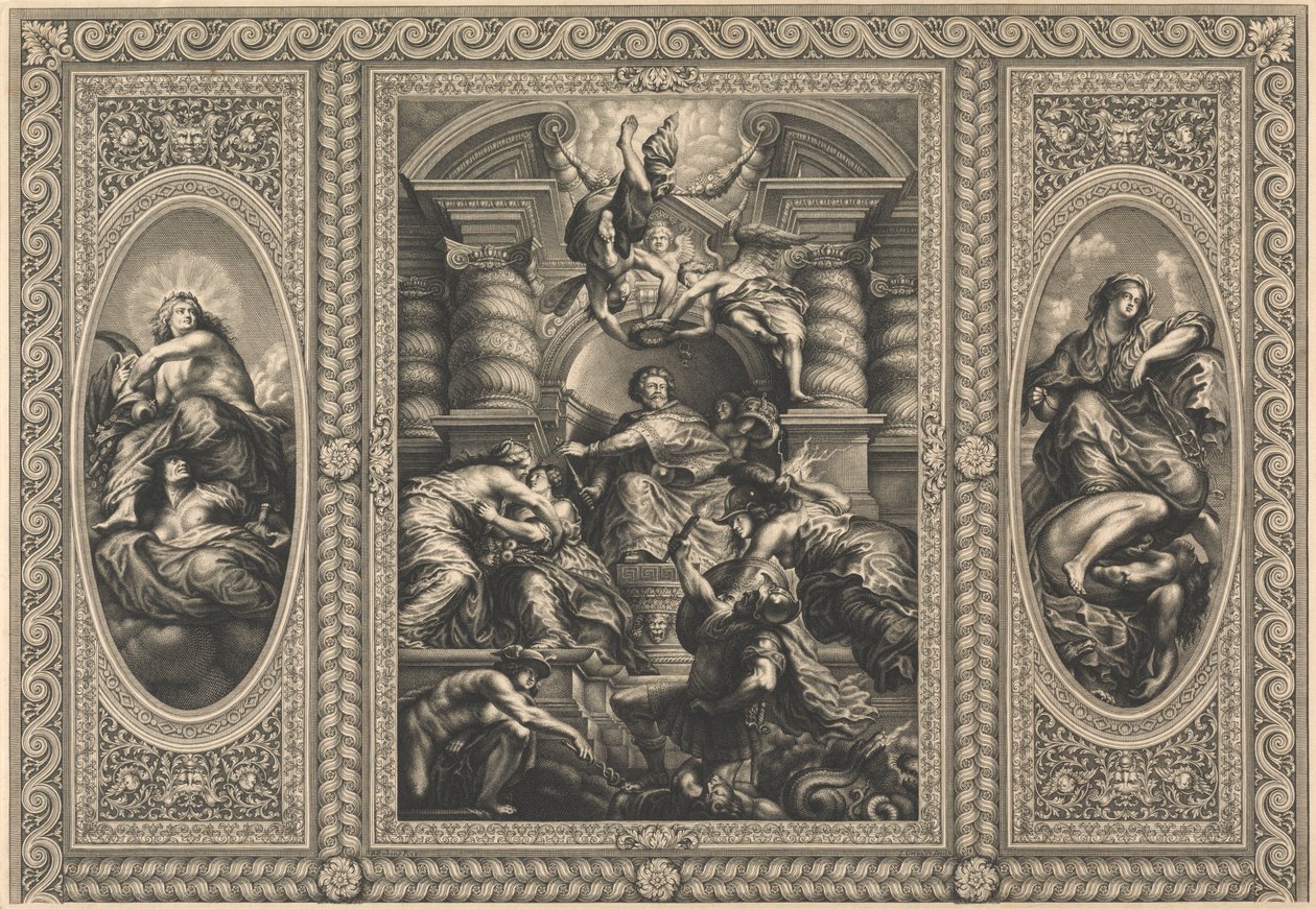 Le plafond de la salle de banquet à Whitehall : Le règne paisible de Jacques Ier - Simon Gribelin