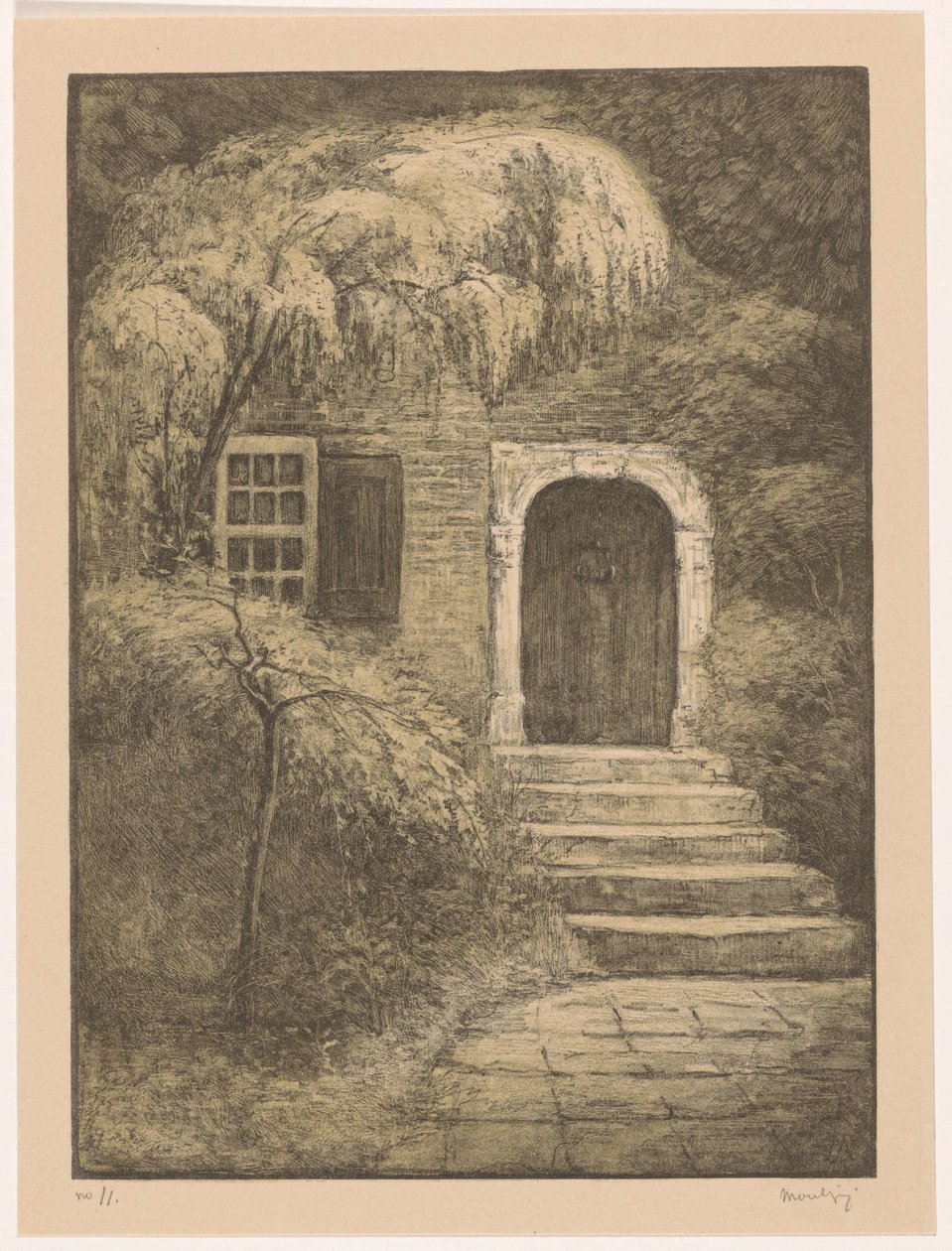Porte avec escalier en pierre - Simon Moulijn (signed by artist)