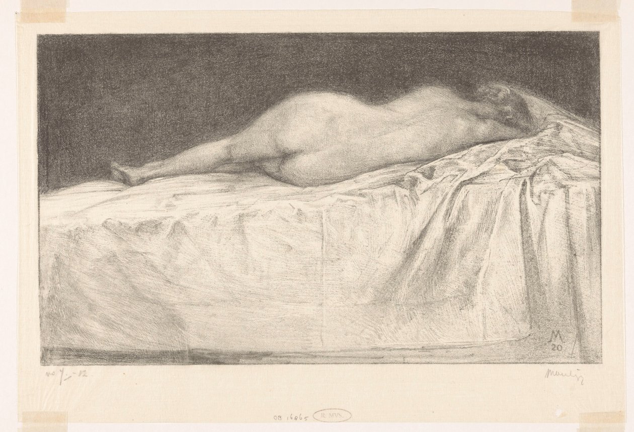 Femme nue allongée sur un lit - Simon Moulijn (signed by artist)