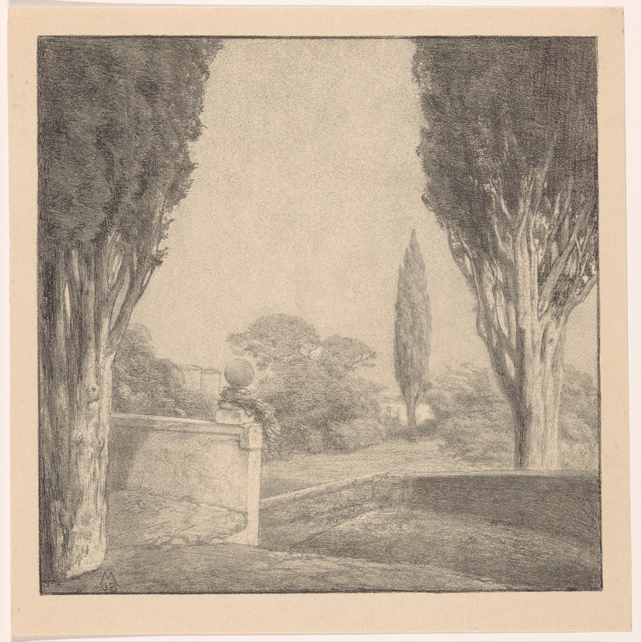Paysage avec mur et cyprès - Simon Moulijn