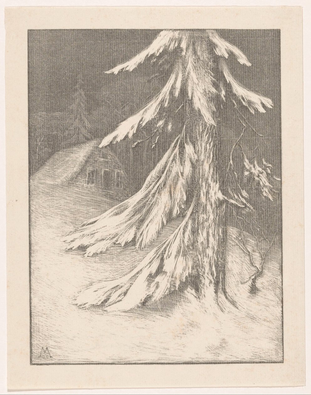 Sapin dans un paysage enneigé - Simon Moulijn