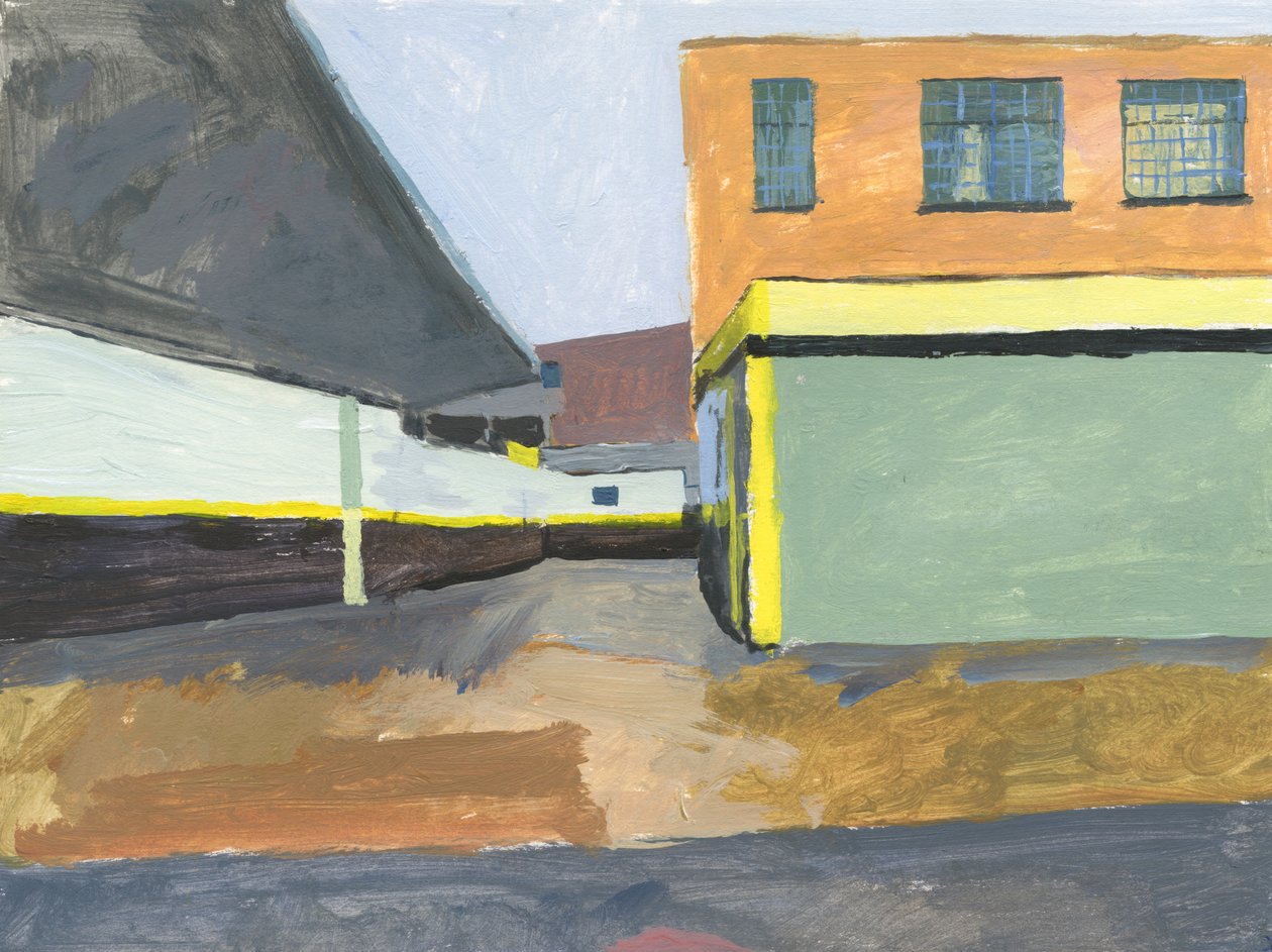Avant-cour de garage, 2025 (acrylique sur papier) - Simon Neville