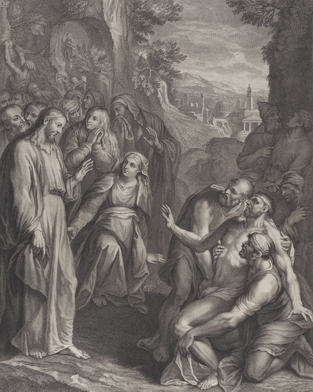 La résurrection de Lazare, avec le Christ debout à gauche - Simon Vallee