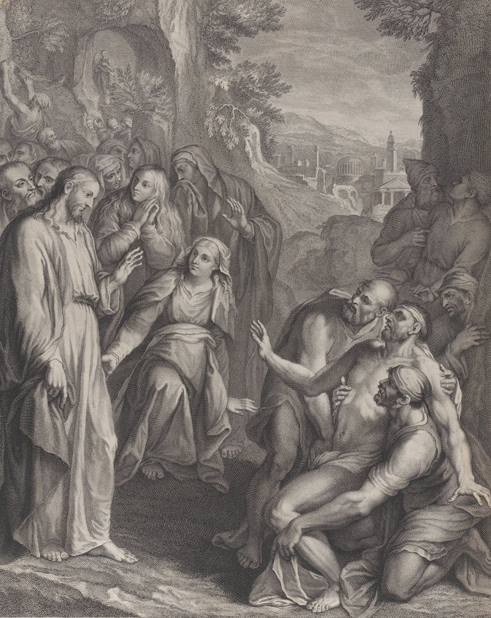 La résurrection de Lazare, avec le Christ debout à gauche - Simon Vallee