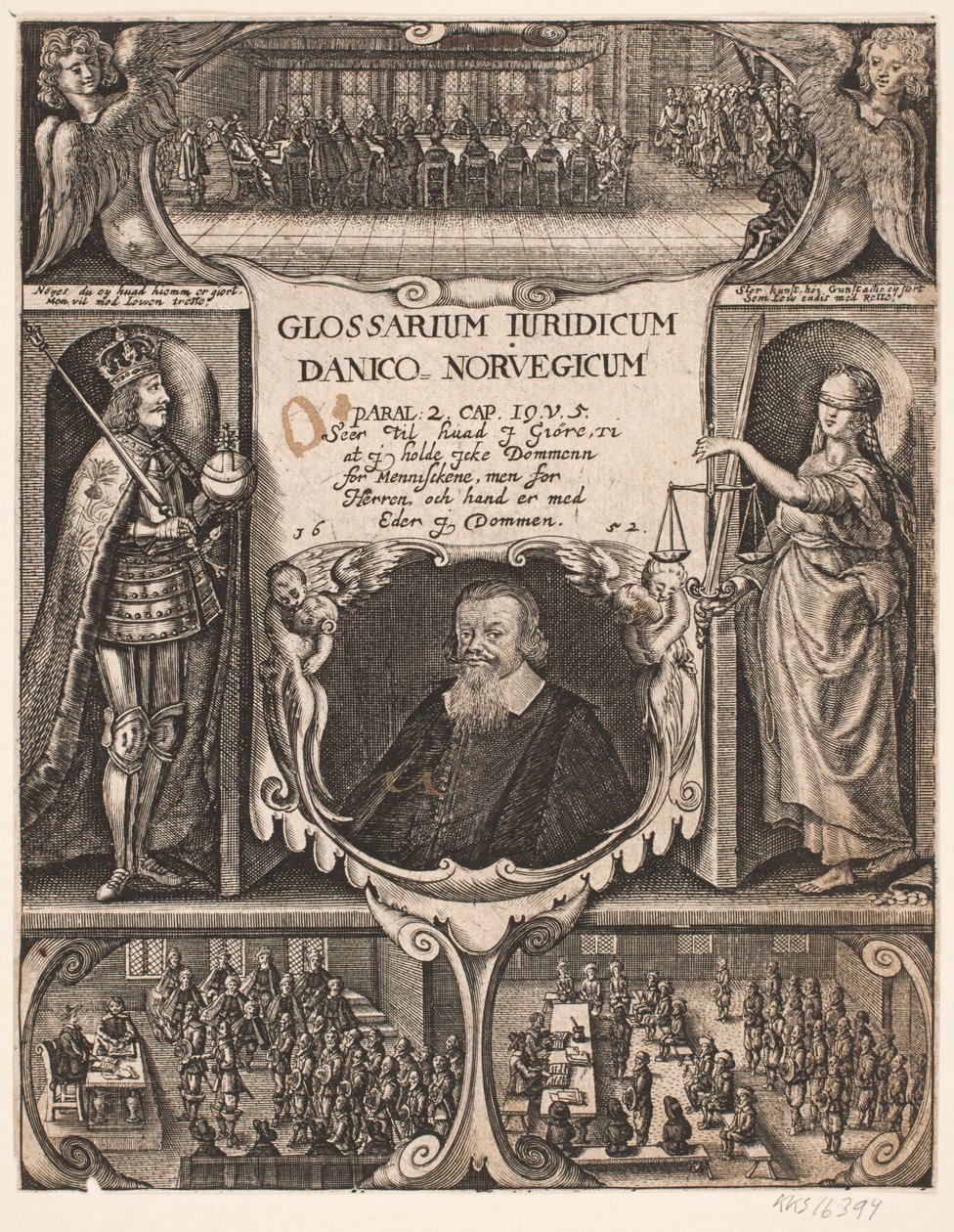 Page de titre avec portrait de C.O. Veile pour "Glosarium juridicum Danico - Norvegicum", 1652 - Simon de Pas