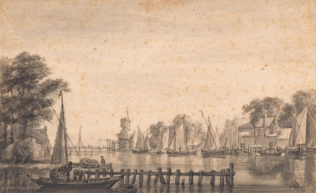La Vecht près de Weesp avec le moulin «De Stinkerd» - Simon de Vlieger