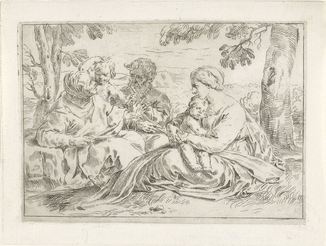 Sainte Famille avec Élisabeth et le jeune Jean-Baptiste - Simone Cantarini