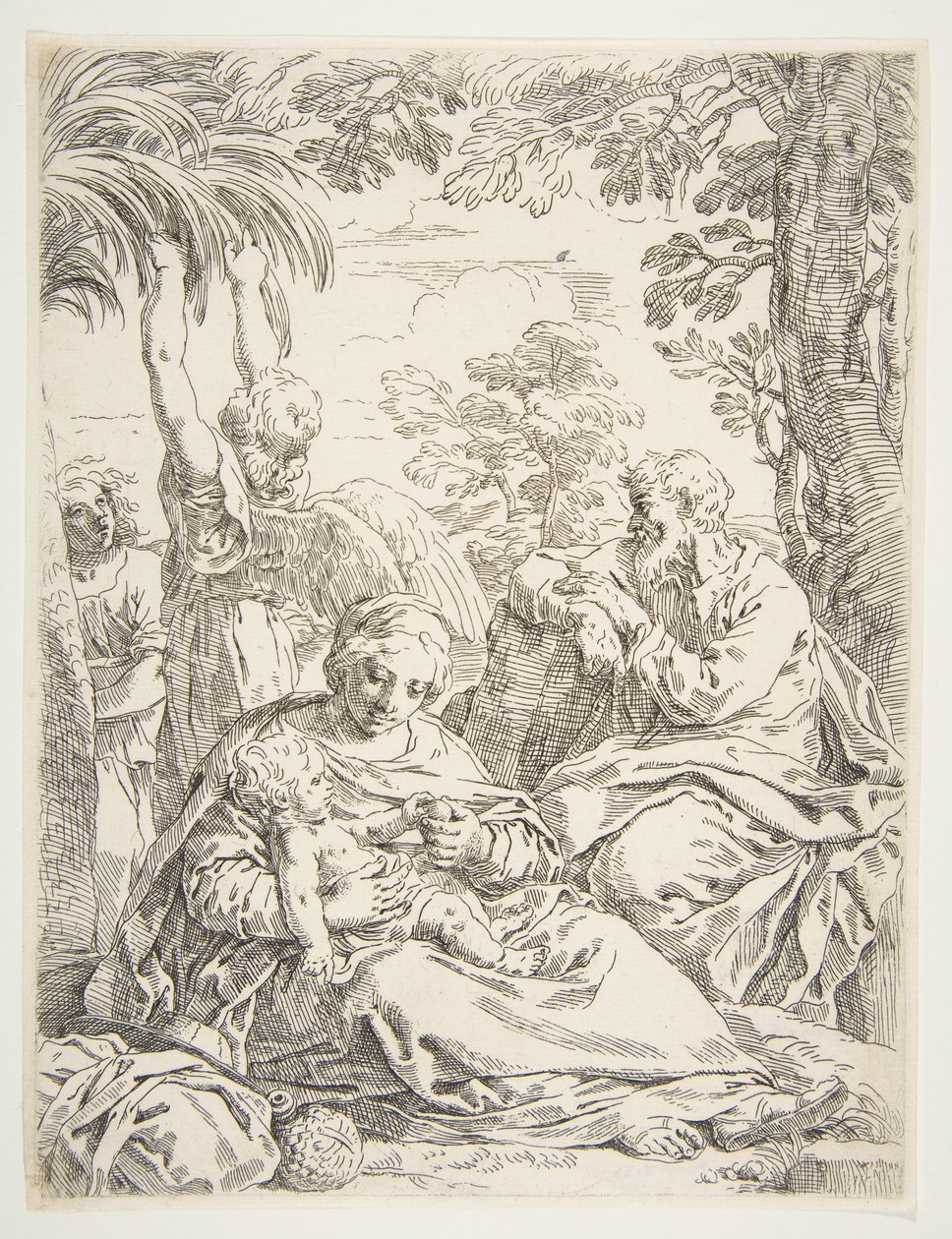 La Sainte Famille se reposant lors de leur fuite en Égypte, vers 1637-1639 - Simone Cantarini