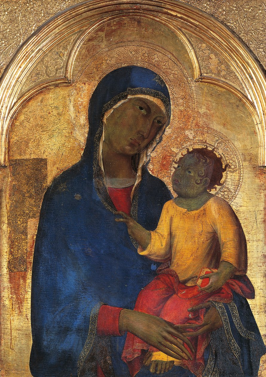 Madone et Enfant, détail du Retable de San Domenico - Simone Martini
