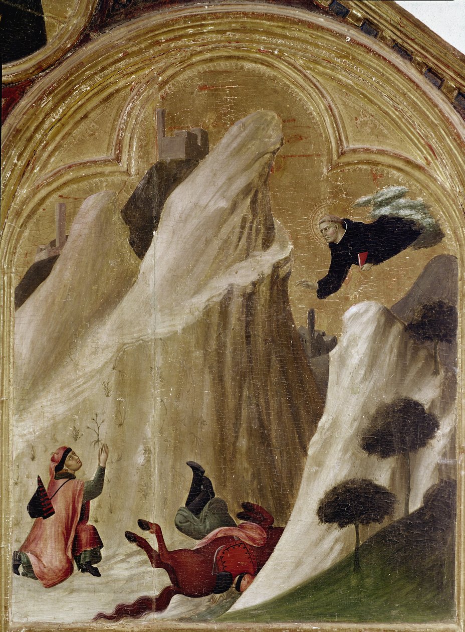 Le miracle du chevalier tombant de la falaise et restant vivant. Partie du triptyque Histoire de l