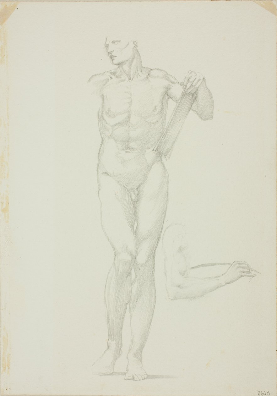 Homme debout avec tablette ; esquisse séparée du bras droit - Sir Edward Burne Jones